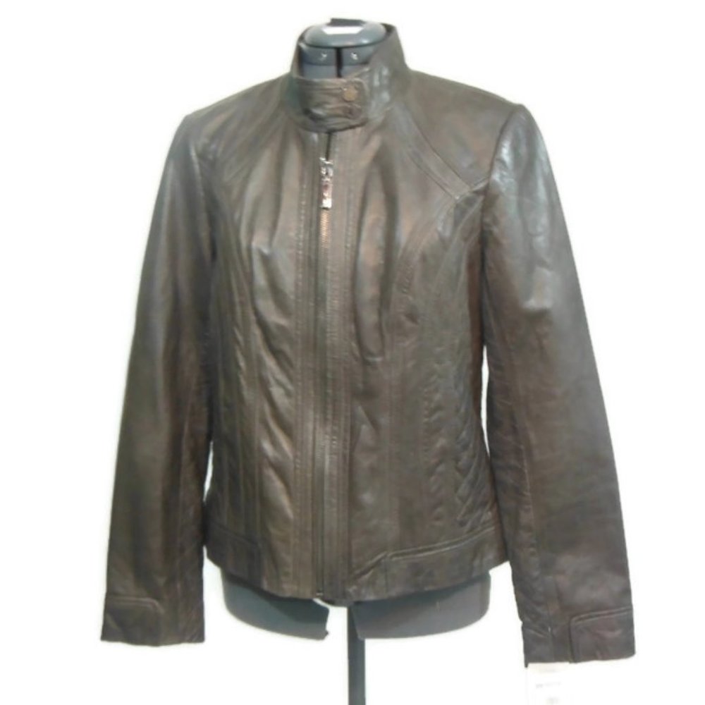 NWT Bernardo Genuine Dark Gray Leather Jacket - M